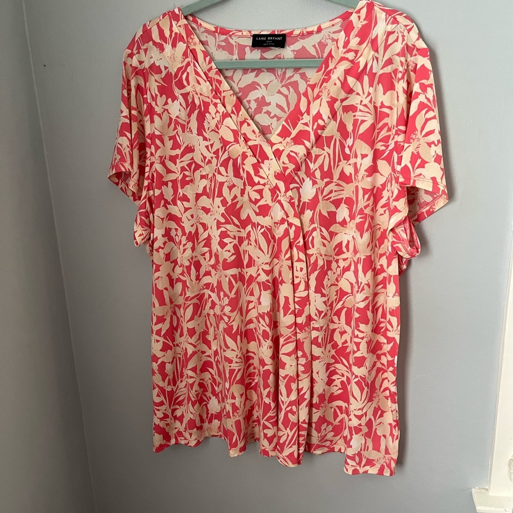 Lane Bryant Cream Pink Pleated Blouse